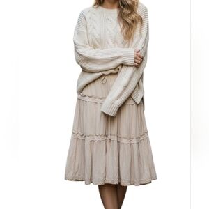 90s Y2k FANG Tan Tiered Lace Ruffled Sequined Boho Skirt